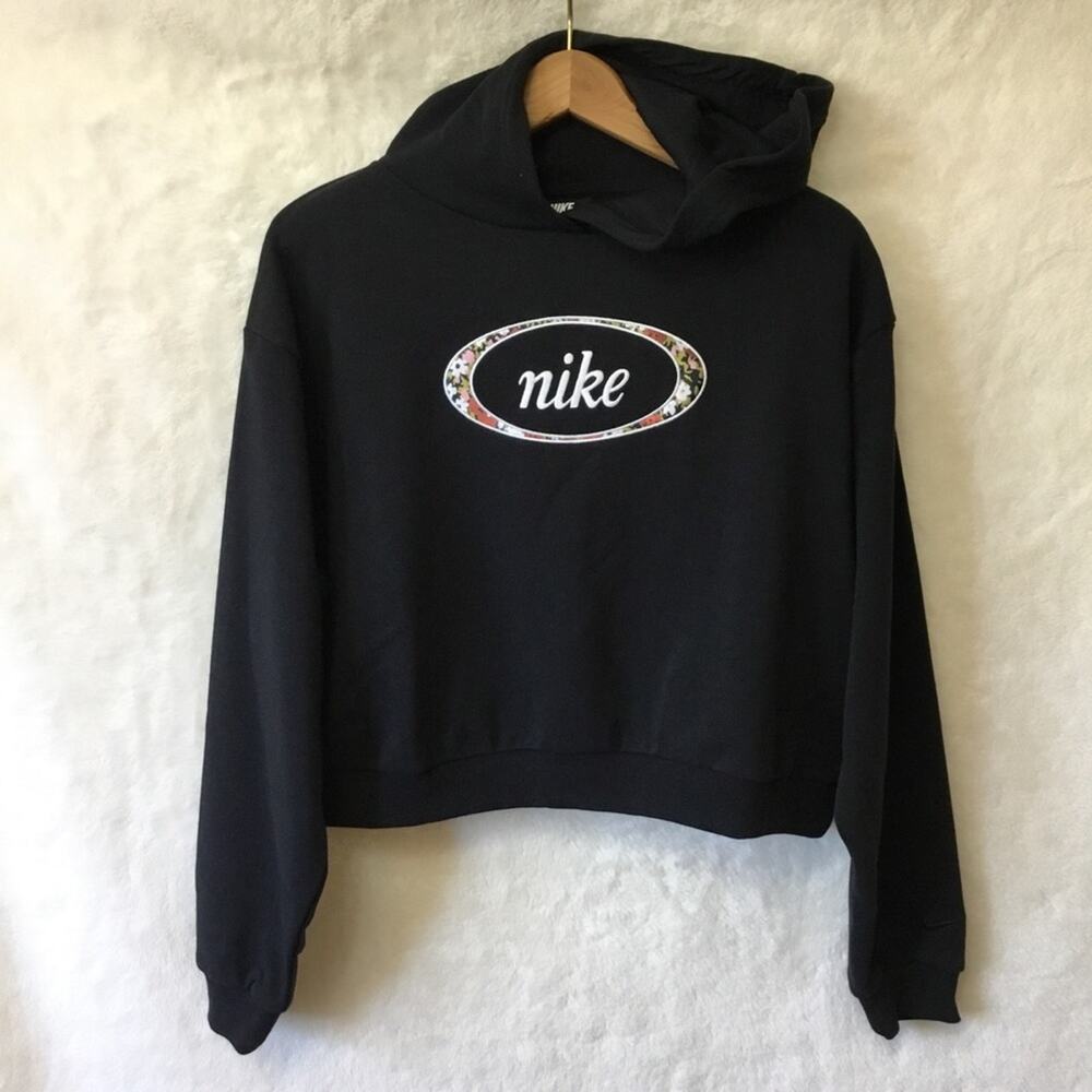 Nike Black Floral Logo Pullover Hoodie - Picture 1 of 14